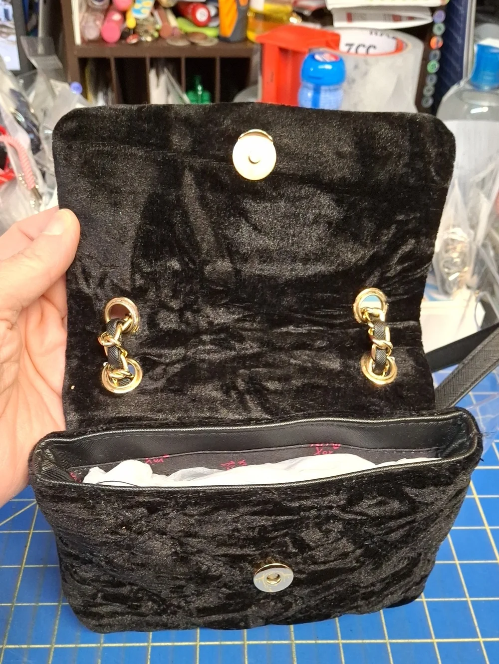 Quilted Velvet Chain-Handle Shoulder Bag 7x6x2 - Black
